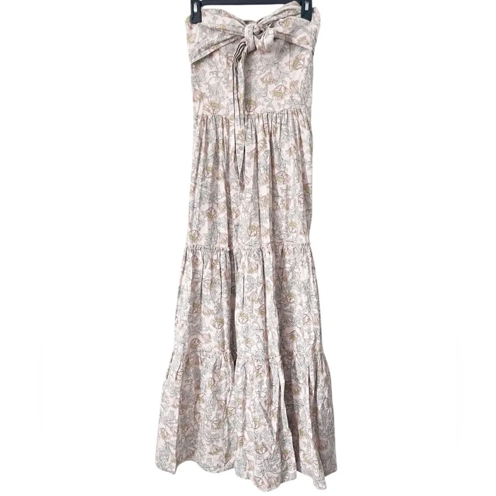 Happy X Nature Floral‎ Bohemian Cotton Strapless Tiered Maxi Dress Size XS